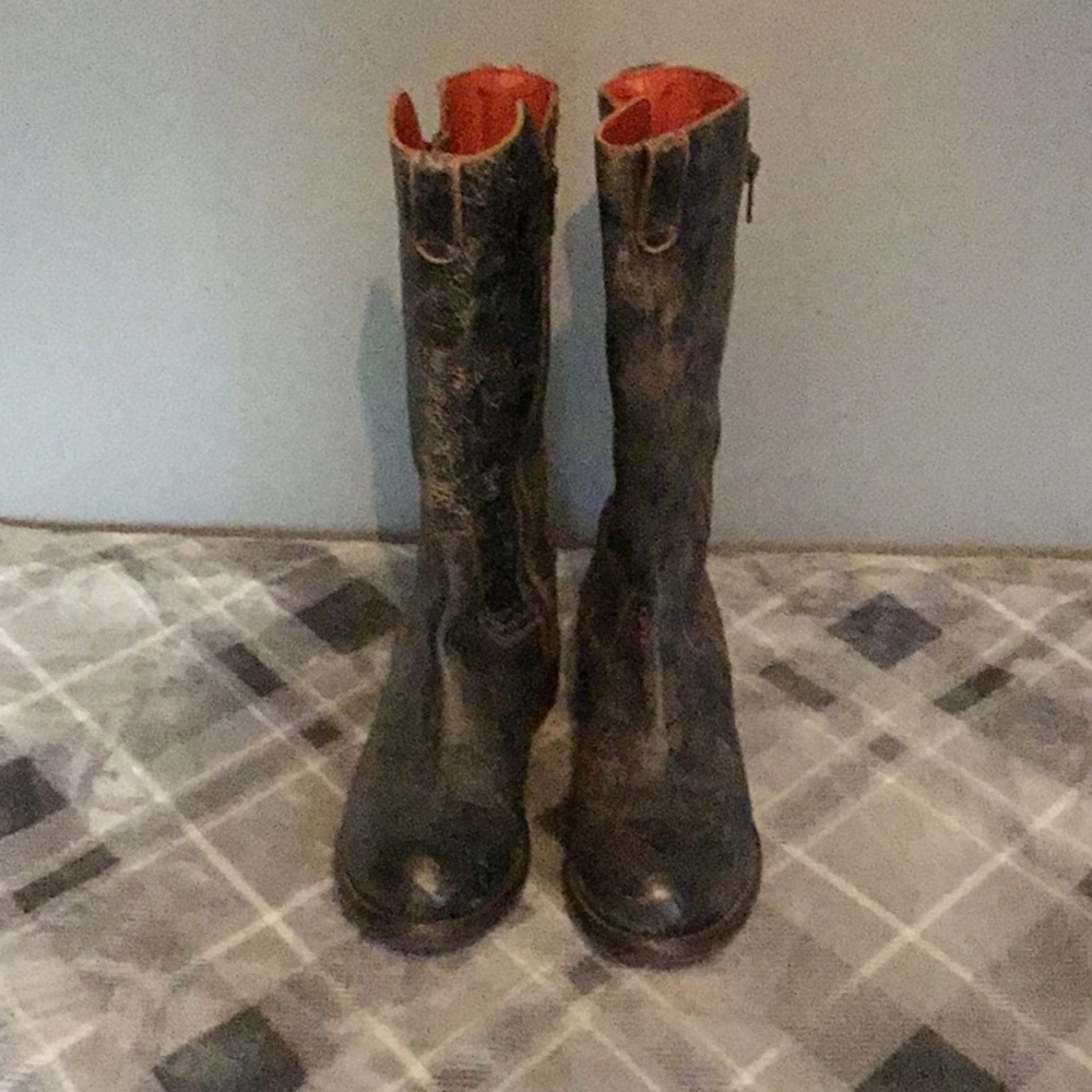 Bed Stu Black and Orange Leather Boots